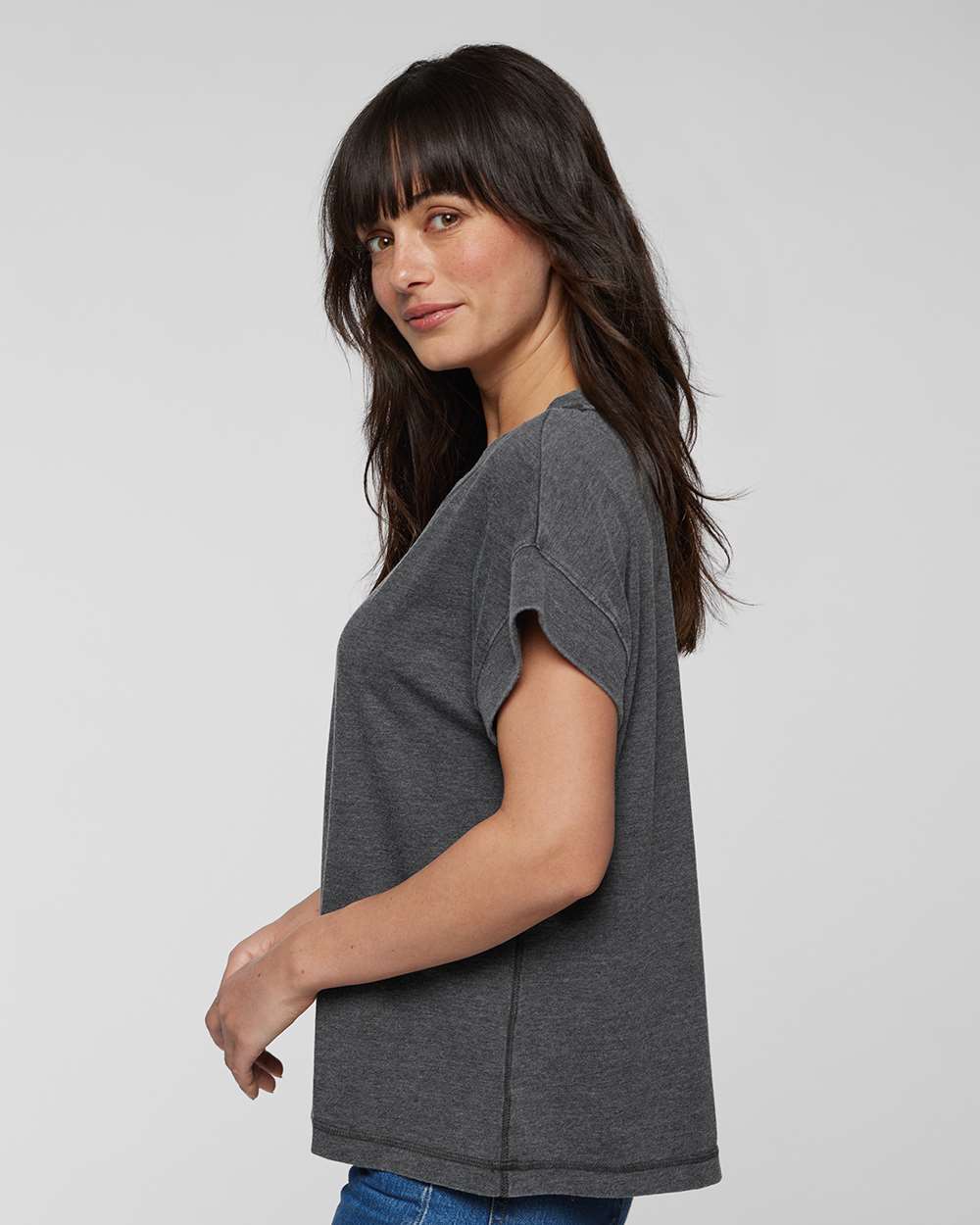RMR & JWR LADIES WASHED GRAY RELAXED TEE