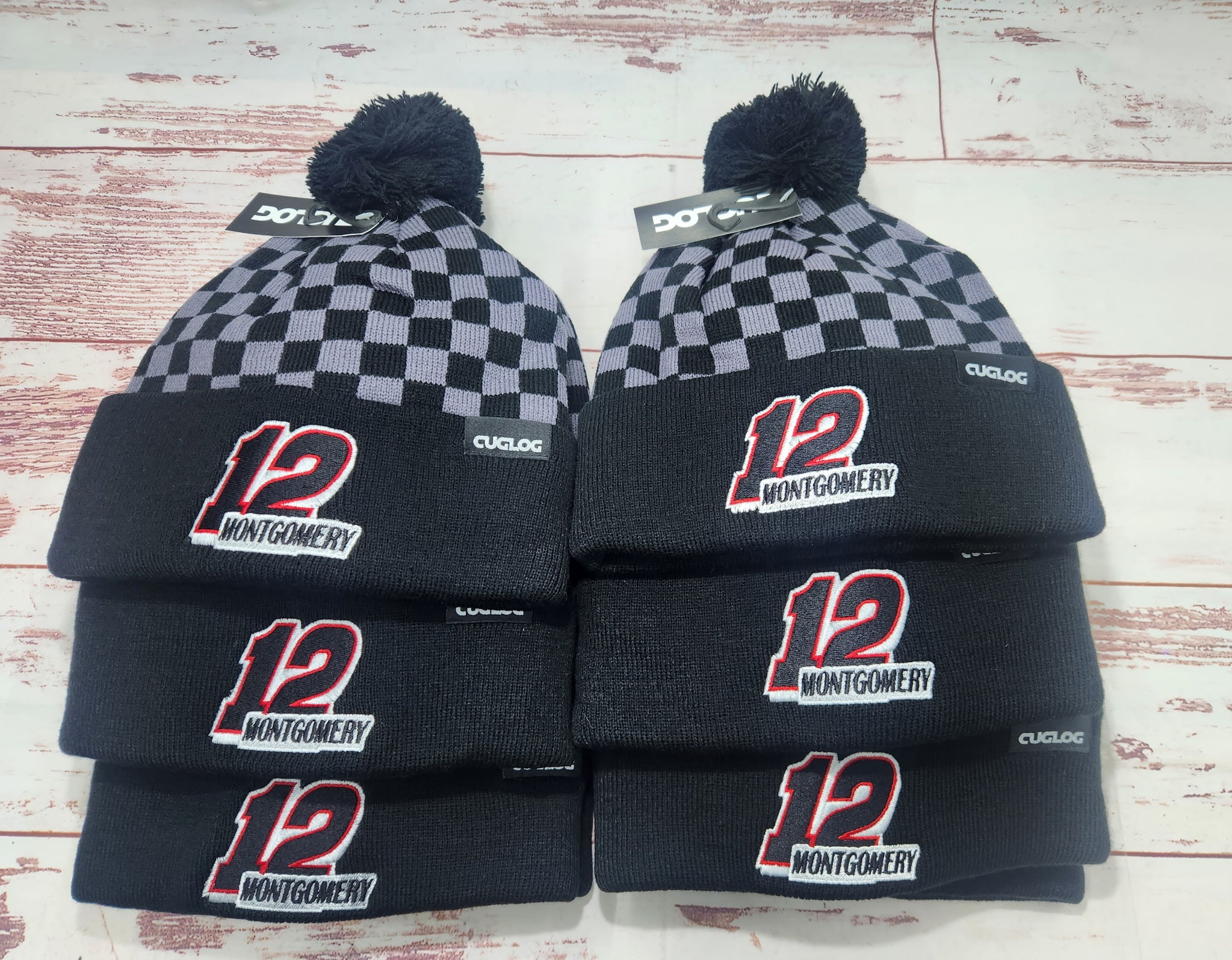 12 Montgomery Ladies Checkered Pom-Pom Beanie
