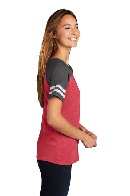 RMR & JWR LADIES Heathered True Royal / Heathered Charcoal Game V-Neck Tee