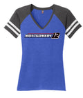 Montgomery 12 LADIES Heathered True Royal / Heathered Charcoal Game V-Neck Tee