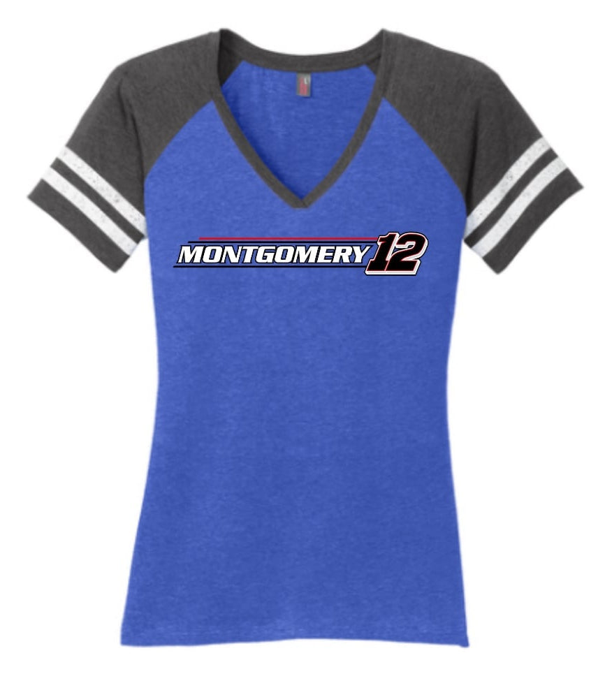 RMR & JWR LADIES Heathered True Royal / Heathered Charcoal Game V-Neck Tee