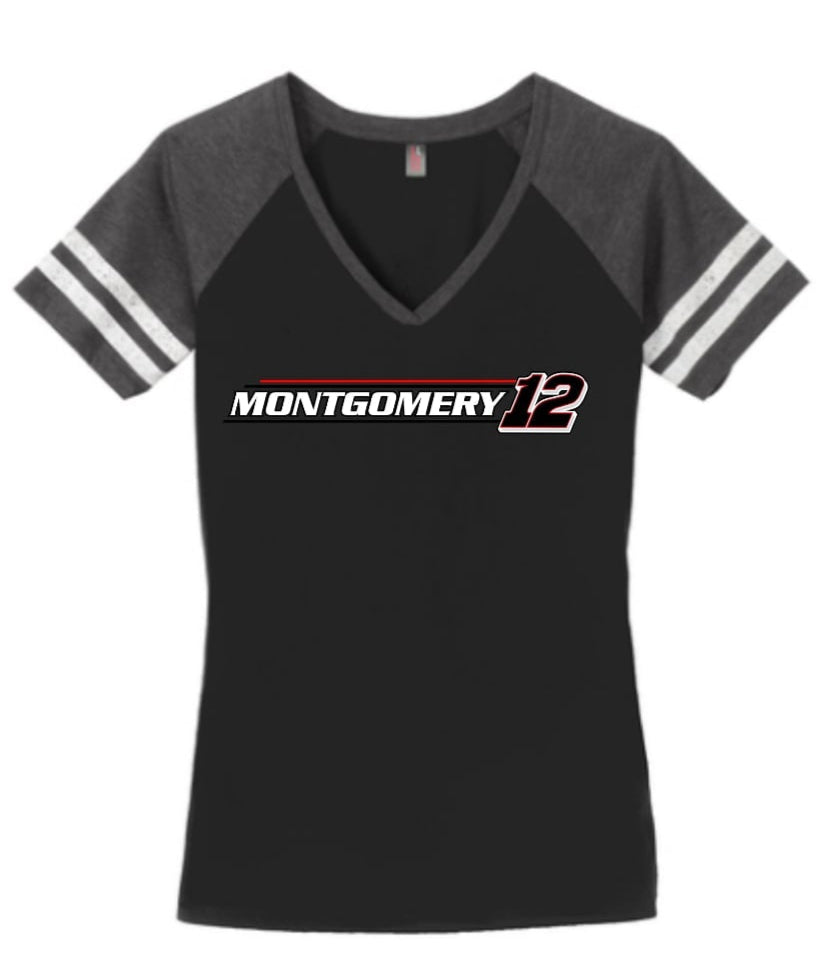 RMR & JWR LADIES Black/Heathered Charcoal  Game V-Neck Tee