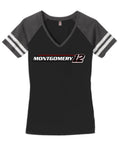 Montgomery 12 LADIES Black/Heathered Charcoal  Game V-Neck Tee
