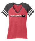 Montgomery 12 LADIES Heathered Red/ heathered Charcoal Game V-Neck Tee